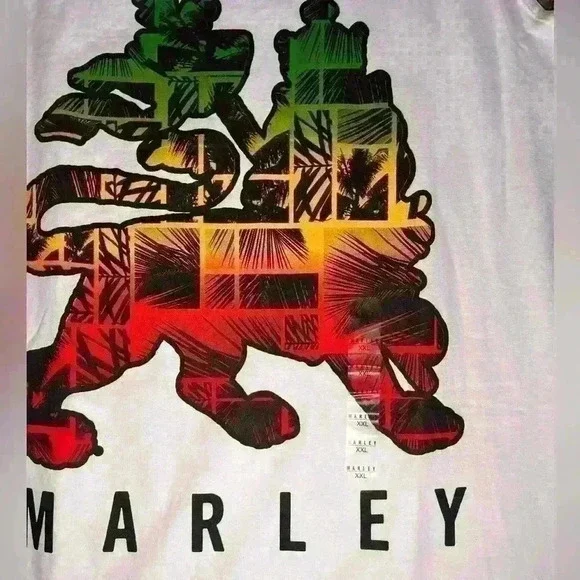 MARLEY Men’s White Bob Marley Sleeveless Scoop Neck Graphic Wide Strap XL - Picture 2 of 3